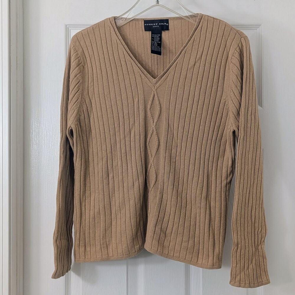 August Silk Ribbed Knit Sweater – Silk/Angora Blend – XL